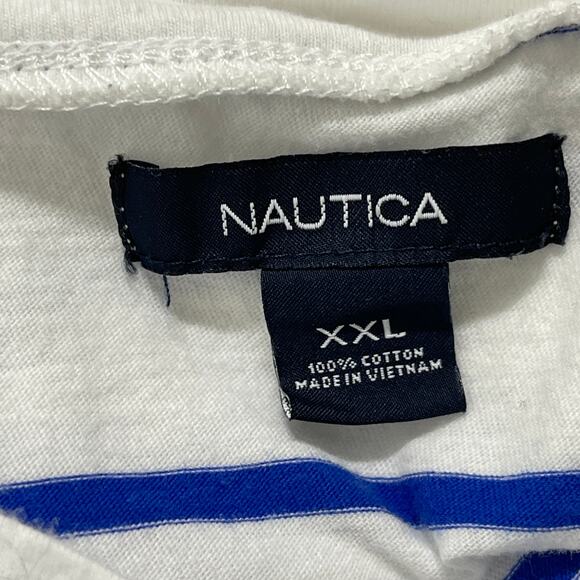 Nautica Tee Shirt Womens XXL Blue White Striped V-Neck Short Sleeve 100% Cotton - Picture 2 of 5